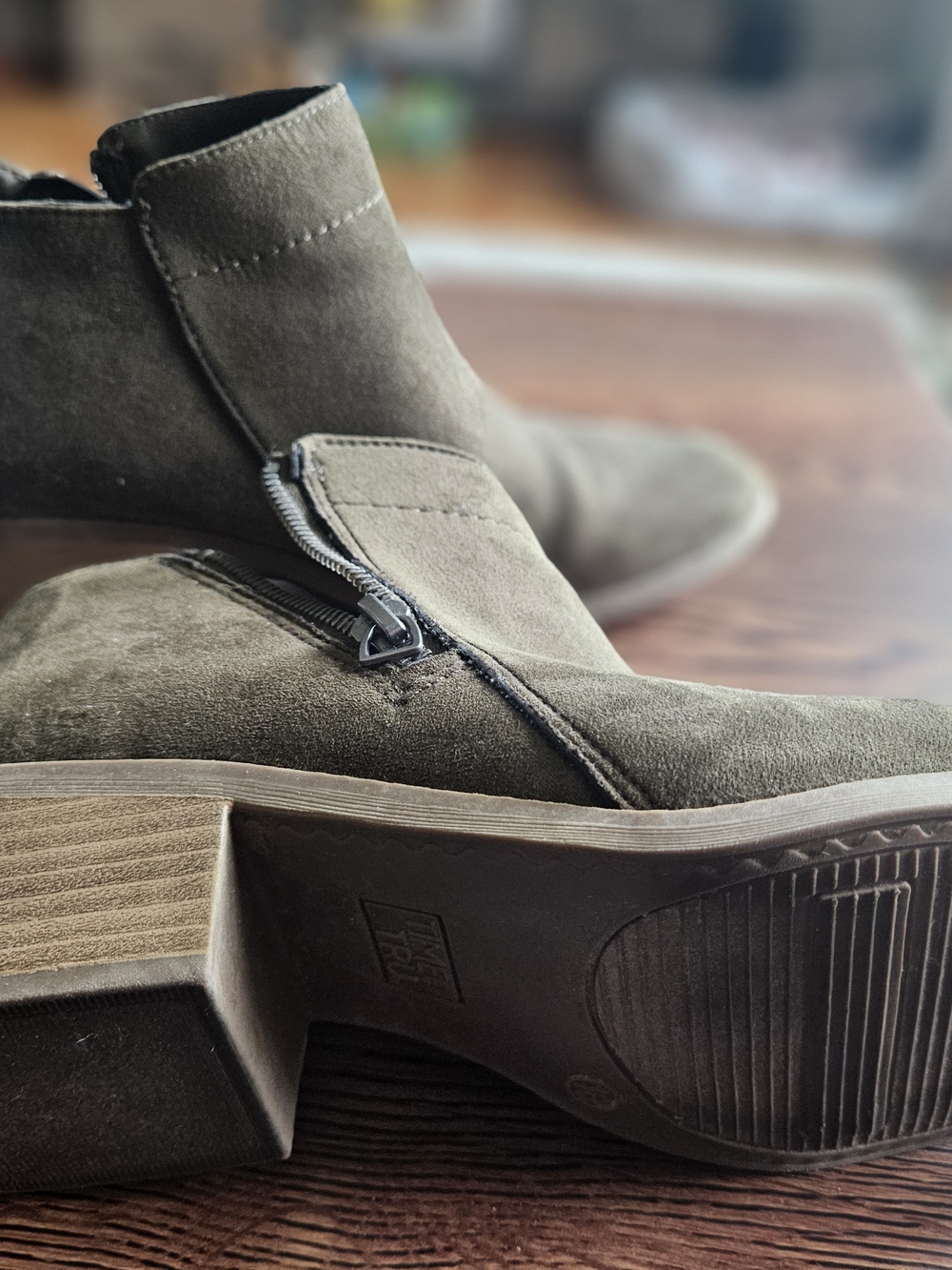Olive Suede Ankle Boots with Side Zip